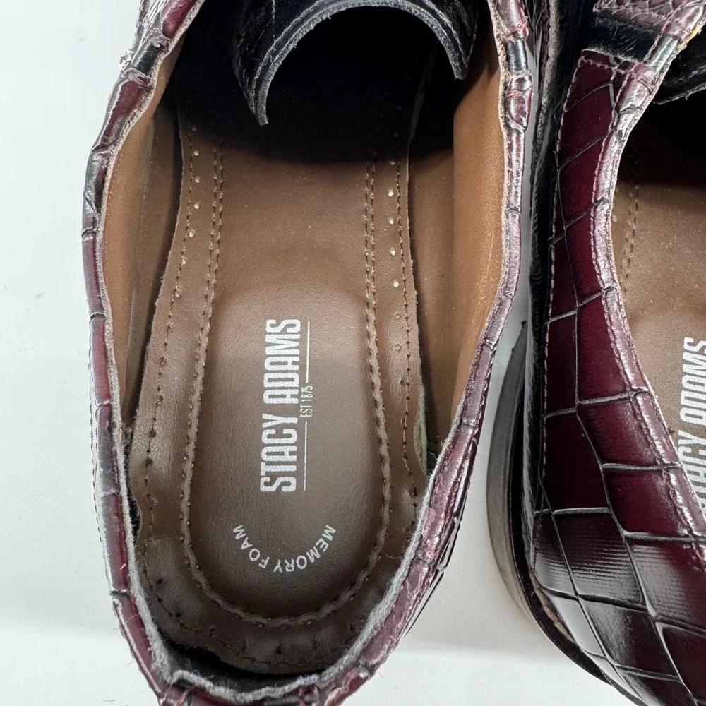 Stacy Adams Oxford Dress Shoes Mens 14M Burgundy Black Croc Embossed 25318-641